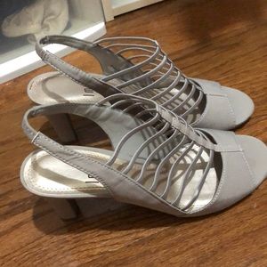 strappy gray heels